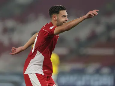 Pemain depan Timnas Indonesia U-23, Jens Raven merayakan golnya ke gawang Brunei Darussalam pada laga Grup A Piala AFF U-23 2025 di Stadion Utama Gelora Bung Karno, Jakarta, Selasa (15/7/2025). (Liputan6.com/Helmi Fithriansyah)