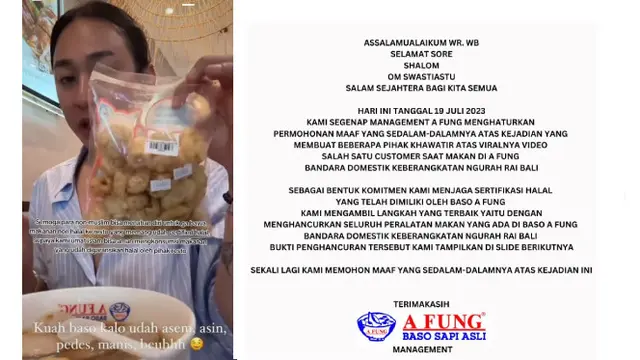 Gara-Gara Jovi Adhiguna Makan Bakso Campur Kerupuk Babi di Restoran Halal Membuat Manajemen Baso A Fung Harus Memusnakan Semua Peralatan Makan Mereka Lalu Menggantinya dengan yang Baru (instagram.com/basoafung)