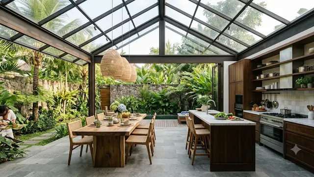 Ide Dapur Semi Outdoor dengan Atap Transparan (AI Generated)