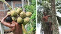 Husnan dan Jamal namanya dua lelaki berbadan tegap tersebut berprofesi sebagai pemanjat-pemanjat kelapa, mereka bekerja secara bergantian.