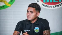 Pemain PSIS Semarang dan Timnas Timor Leste Gali Freitas saat sesi konferensi pers jelang pertandingan menghadapi Timnas Mongolia di Bali United Cafe, Rabu (4/9/2024). (Bola.com/Alit Binawan)