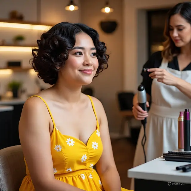Model Rambut Keriting Pendek untuk Wajah Bulat
