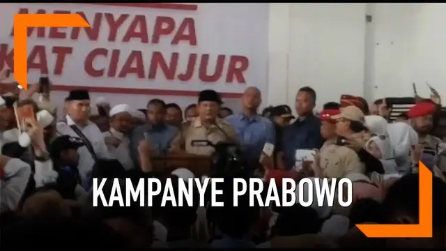 Berkampanye di Cianjur Capres nomor urut 02 Prabowo Subianto disambut meriah warga. Prabowo meminta warga Cianjur mendukung dirinya dalam Pilpres 2019, warga juga Diminta melawan segala bentuk intimidasi dalam pemilu