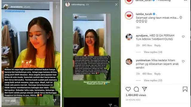 Mikha Tambayong dapat kejutan Ulang Tahun dari Deva Mahenra (foto Instagram @lambe_turah)