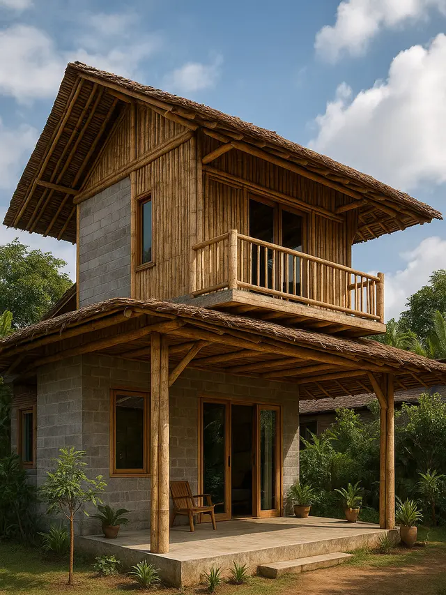 Model Rumah Bambu dan Batako Dua Lantai (Foto: ChatGPT)