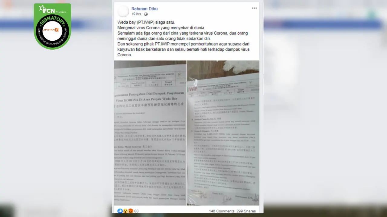 [Cek Fakta] Kabar Dusta 2 TKA China Meninggal Dunia di Area Proyek Weda Bay