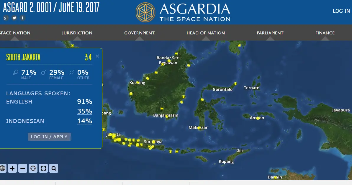 Penduduk Asgardia mendaftar dari Indonesia (Sumber: Laman Asgardia)