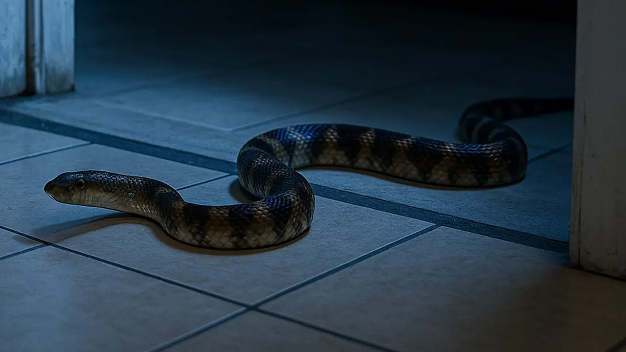 Ular masuk rumah pada malam hari (Foto: ChatGPT)