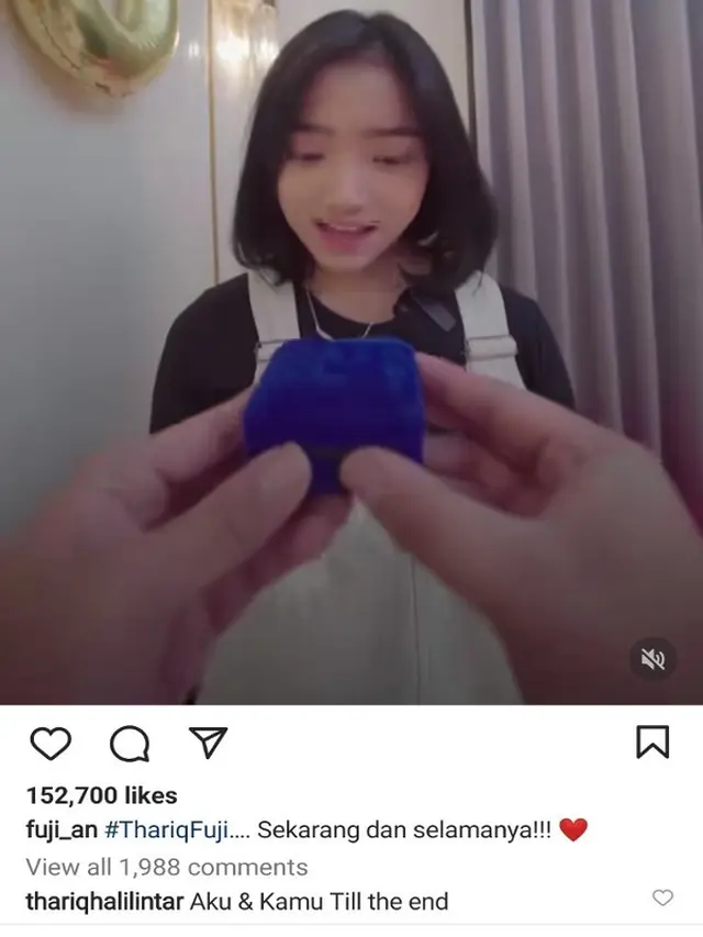 Postingan Fuji terkait dugaan pemberian cincin dari Thariq