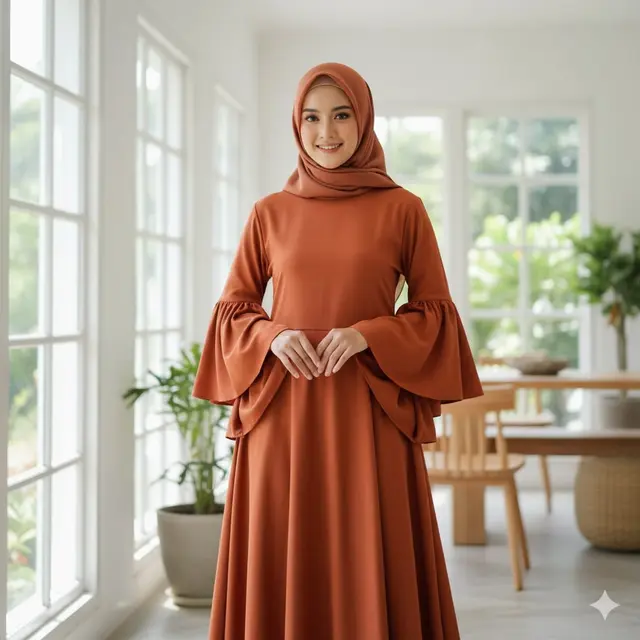 Gamis Flare dengan Lengan Lonceng (Bell Sleeves)
