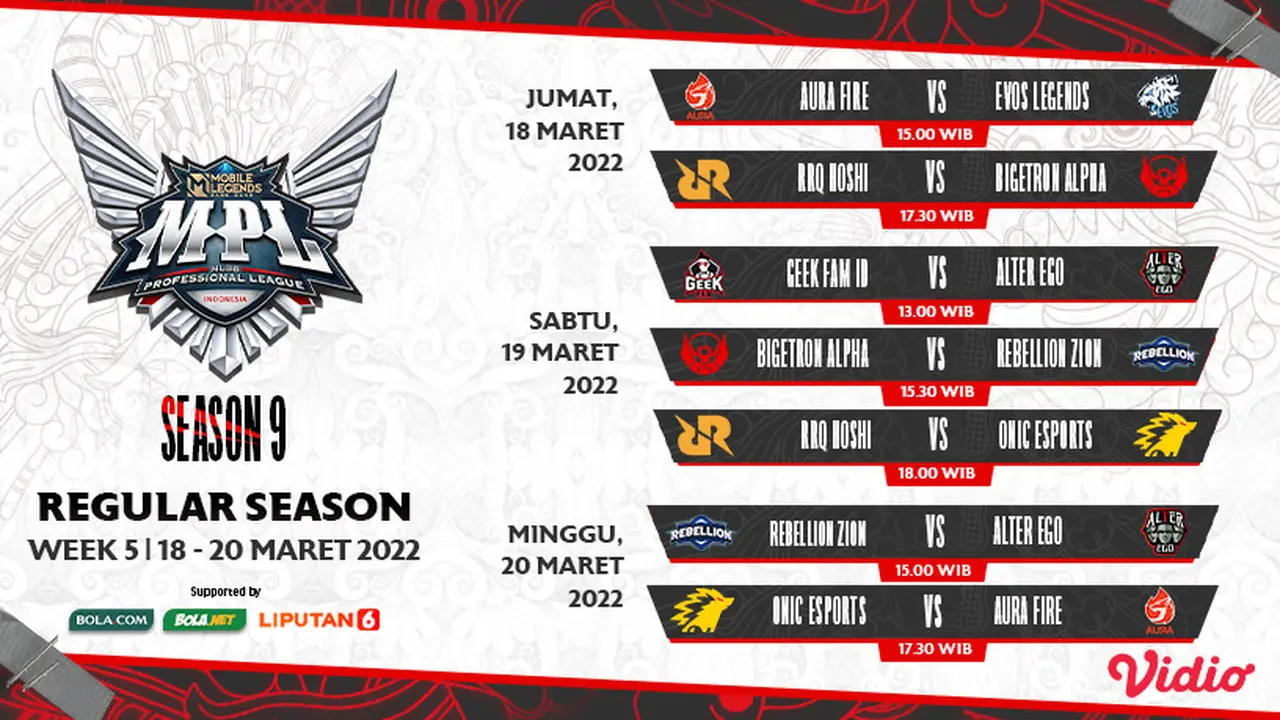 Link Live Streaming Pertandingan MPL Indonesia Season 9 Pekan Kelima di Vidio
