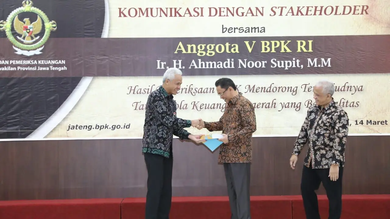 Anggota V Badan Pemeriksa Keuangan (BPK) RI Ahmadi Noor Supit menyampaikan, Provinsi Jawa Tengah menjadi daerah dengan Capaian Persentase Penyelesaian Rekomendasi BPK Terbaik di seluruh Indonesia.