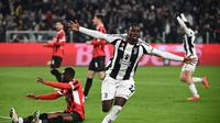 Selebrasi pemain Juventus Timothy Weah saat menjebol gawang AC Milan (AFP)
