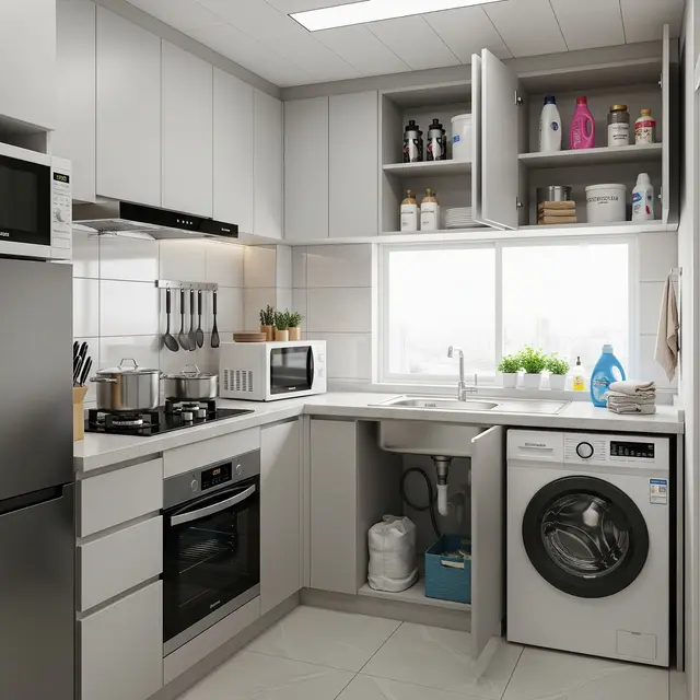 Dapur Rumah Kecil Multifungsi untuk Masak dan Cuci Baju