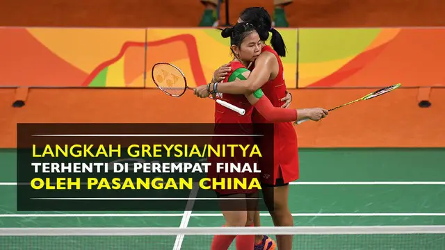 Video ganda putri Indonesia, Greysia Polii/Nitya Maheswari kalah atas pasangan China, Yu Yang/Tang Yuanting pada perempat final Olimpiade.