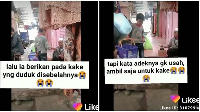 Aksi Bocah Penjual Gorengan Ini Beri Dagangannya ke Seorang Kakek ini Bikin Haru