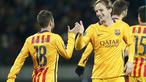 Barcelona menundukkan tuan rumah  BATE Borisov 2-0 dalam laga lanjutan grup E Liga Champions di Borisov Arena, Rusia, Rabu (21/10/2015) dini hari WIB. Dua gol Barcelona diborong Ivan Rakitic. (Reuters/Vasily Fedosenko)