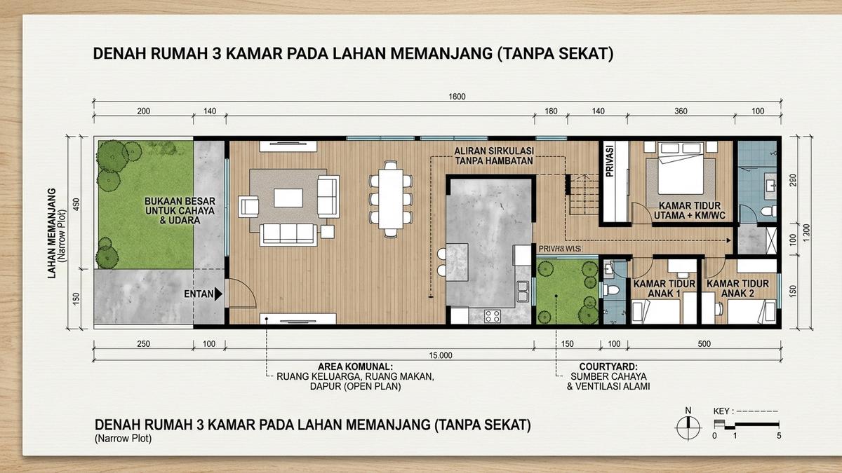 6 Denah Rumah 3 Kamar Tanpa Sekat untuk Lahan Memanjang, Bikin Ruangan Terasa Lebih Luas