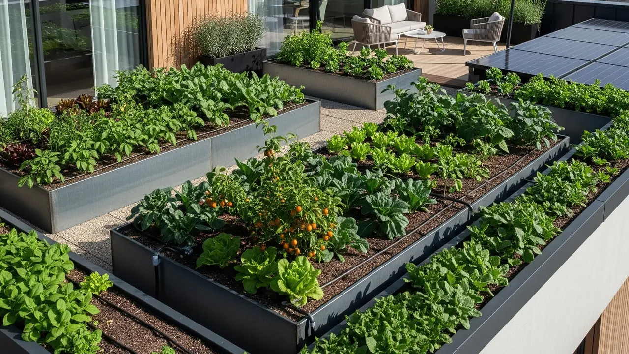 Rumah Ramah Lingkungan dengan Kebun Sayur Rooftop (Gemini AI)