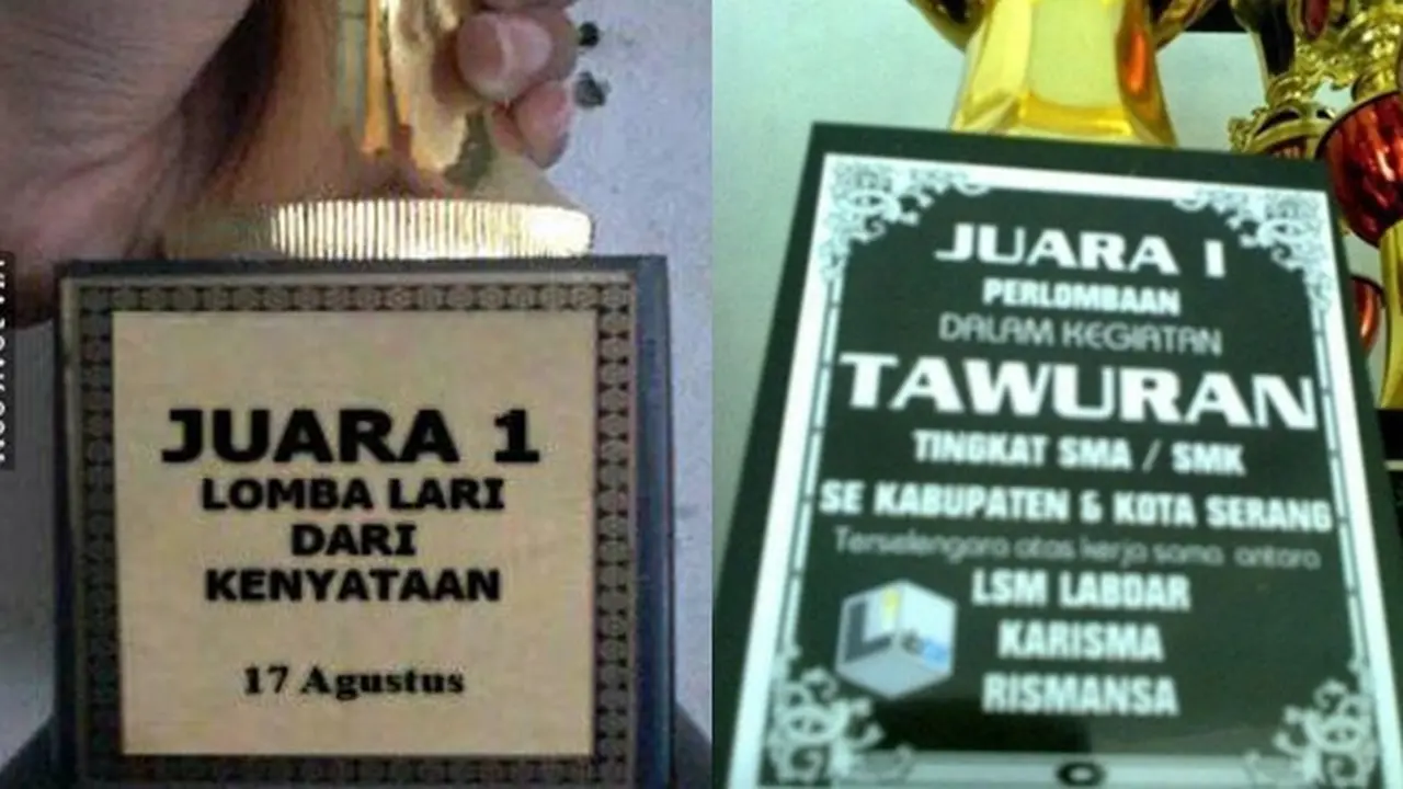 6 Tulisan Kocak di Piala Juara 1 Ini Unik, Kategorinya Bikin Geleng Kepala