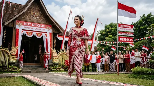 Ide Model Kebaya Untuk Peringati Hari Kemerdekaan 17 Agustus 1945 HUT RI Ke-81/AI Generated