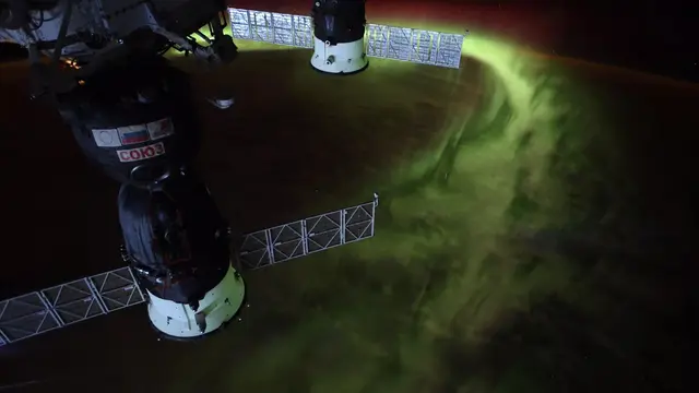 Aurora australis ddipotret dari ISS. (Christina Koch/NASA)