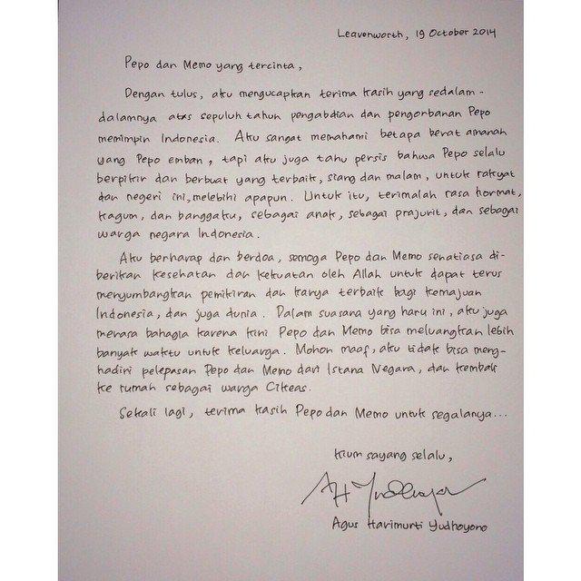 Surat dari Agus Harimurti Yudhoyono untuk kedua orang tuanya. | Foto: copyright www.enjoygram.com/m/835054625452711711_348127550