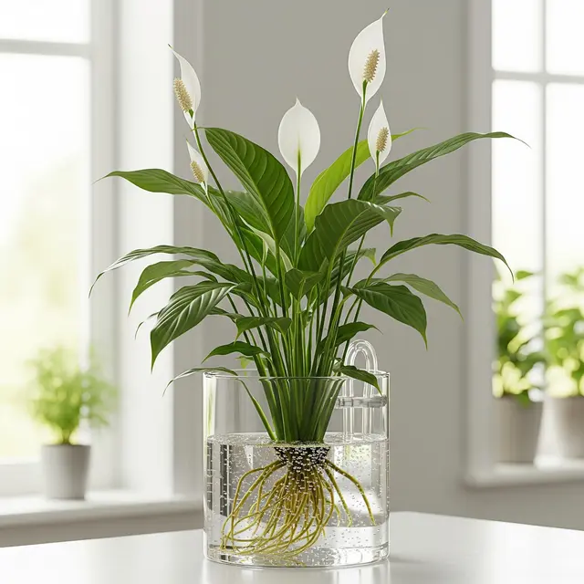 Tanaman Peace Lily (Spathiphyllum) Hidroponik (Gemini AI)