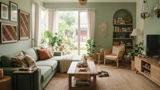 Warna Cat yang Menenangkan untuk Setiap Ruangan yakni Ruang Keluarga Hijau Sage