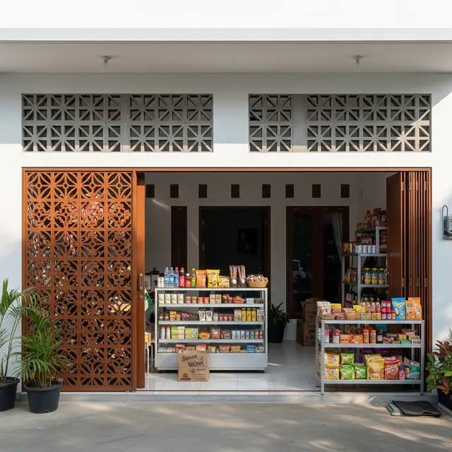 Desain Warung Depan Rumah yang Tetap Menjaga Privasi Penghuni (AI)