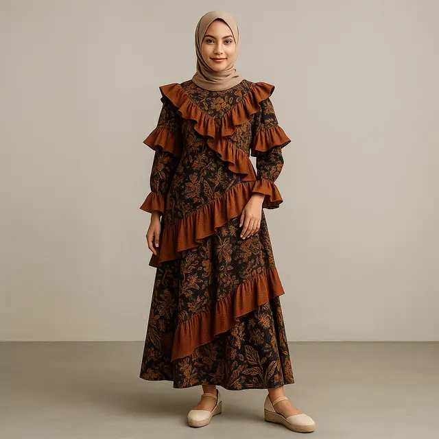 Model Baju Batik Lengan Ruffle Kekinian di 2025/Ilustrasi gambar oleh AI