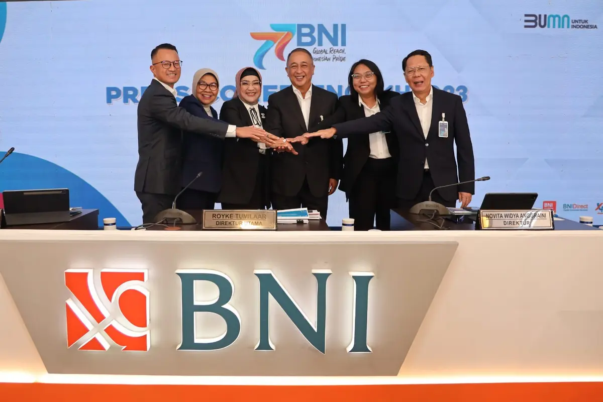 Konfrensi pers laporan keuangan semester I 2023 BNI, Selasa (25/7/2023). (Foto: BNI)