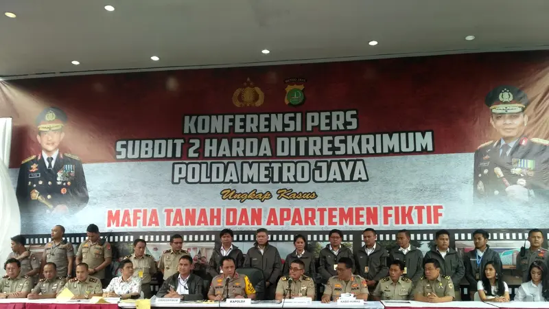 Jumpa pers sindikat penipuan penjualan apartemen di wilayah Ciputat, Tangerang Selatan.