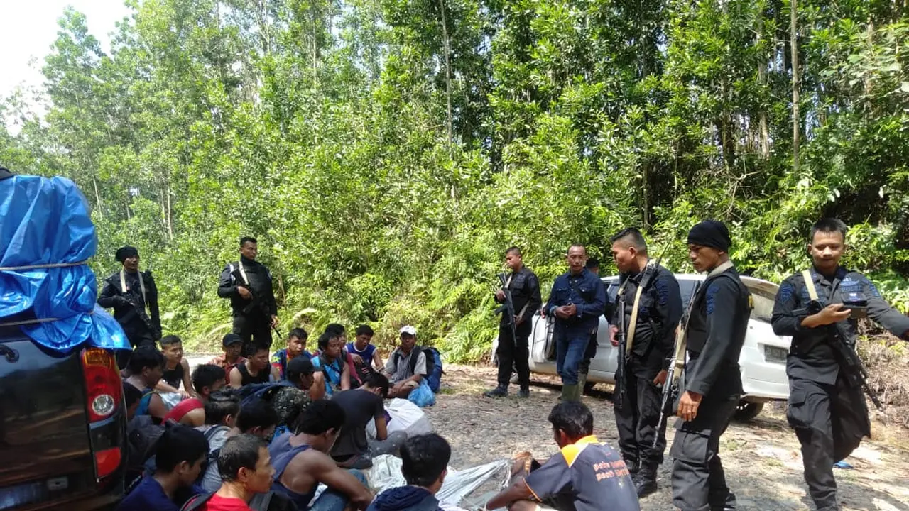 Puluhan pekerja tambang emas ilegal diamankan Polres Solok selatan. (Liputan6.com/ Polda Sumbar)