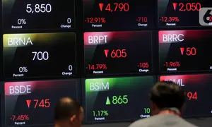 Pada penutupan perdagangan hari ini, Selasa (8/4/2025), Indeks Harga Saham Gabungan (IHSG) turun 7,9% ke level 5.996,14. (Liputan6.com/Herman Zakharia)