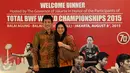 Pasangan Pebulutangkis Susi Susanti dan Alan Budi Kusuma hadir dalam acara Welcome Dinner penyambutan Kejuaraan Dunia Bulutangkis 2015 di Gedung Balai Kota, Jakarta, Sabtu (8/8/2015).(Liputan6.com/JohanTallo)