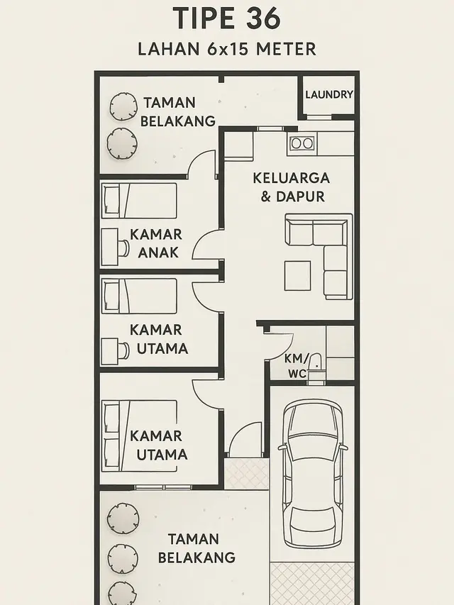 5 Gambar Desain Rumah Tipe 36 dengan 3 Kamar Tidur