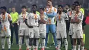 Ekspresi pemain Real Madrid usai laga final Piala Super Spanyol 2025 melawan Barcelona di King Abdullah Sport City, Jeddah pada Senin (13/1/2025) dini hari WIB. (FADEL SENNA/AFP)