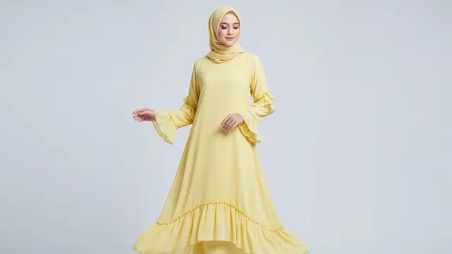 Baju Kurung dengan Detail Ruffle