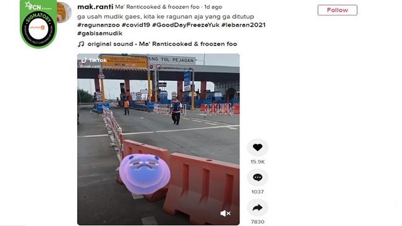 Gambar Tangkapan Layar Video yang Diklaim Tol Pejagan Ditutup karena Larangan Mudik (sumber: TikTok)