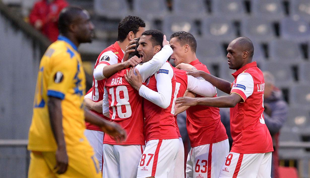 SC Braga melaju ke babak 16 besar liga Europa setelah mengalahkan Sion dengan agregat gol 4-4. (EPA/Hugo Delgado)