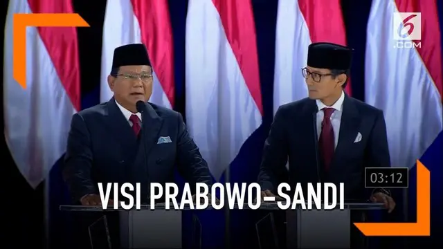 Prabowo-Sandi beberkan visi tentang Ekonomi dan Kesejahteraan Sosial, Keuangan, Investasi, serta Industri saat debat capres.
