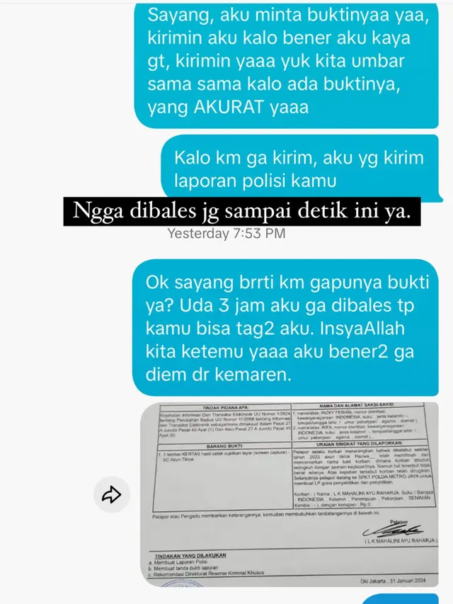 Unggahan bukti chat antara Mahalini dengan pemilik akun @hazwa__ (Dok. Instagram/@mahaliniraharja)