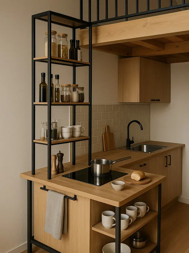 Dapur Mezzanine dengan Penyimpanan Vertikal