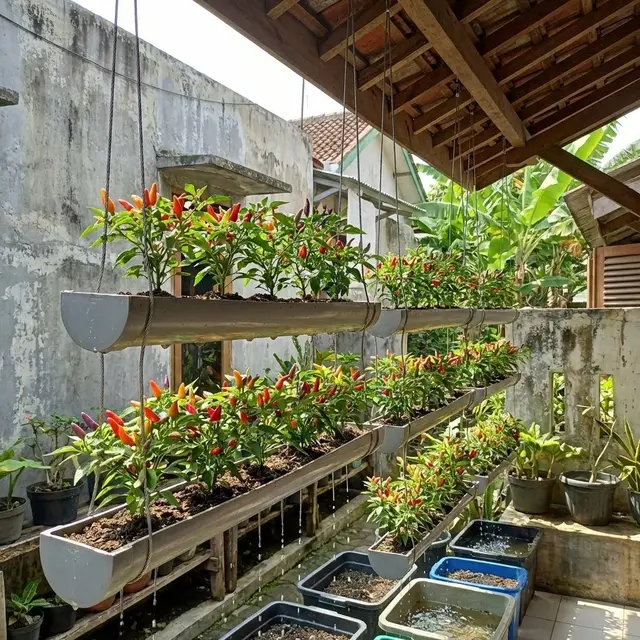 Ide Kebun Cabai Di Talang Air PVC Sistem Memanjang