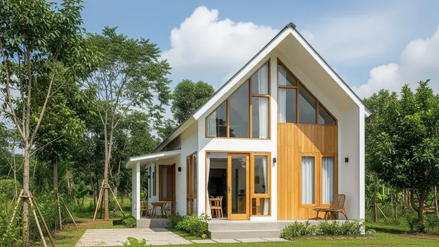 Desain Eksterior Rumah Kecil di Desa Tampak Modern Elegan