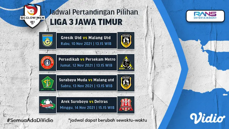 Jadwal lengkap pertandingan Liga 3 Jawa Timur 2021