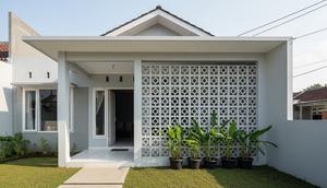 Roaster Rumah Agar Teras Terasa Luas tapi Privasi Terjaga Model Beton Minimalis Geometris/ AI