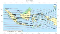 Peta Magnitudo Gerhana Matahari Total (GMT) di Indonesia. (@infoBMKG)