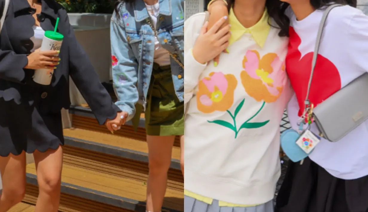 Shenina pun tampil lebih bold dalam permainan warna putih, hitam, dan merah. Pilihan tasnya pun jatuh pada Liv East-West Crossbody berwarna grey, a small bag that fits all of your essentials. [Kate Spade]